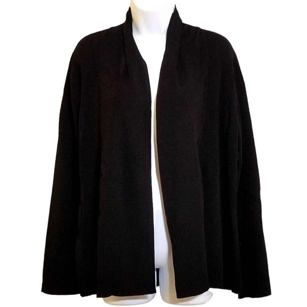 Birch Hill Vintage Sweater Blazer Open Front Jacket XL Black Rayon Blend Stretch